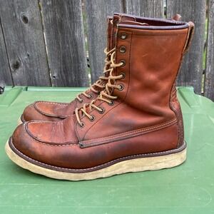 Vintage 90s Red Wing 877 Heritage 8-Inch Moc Toe Boots Brown Leather Made in USA